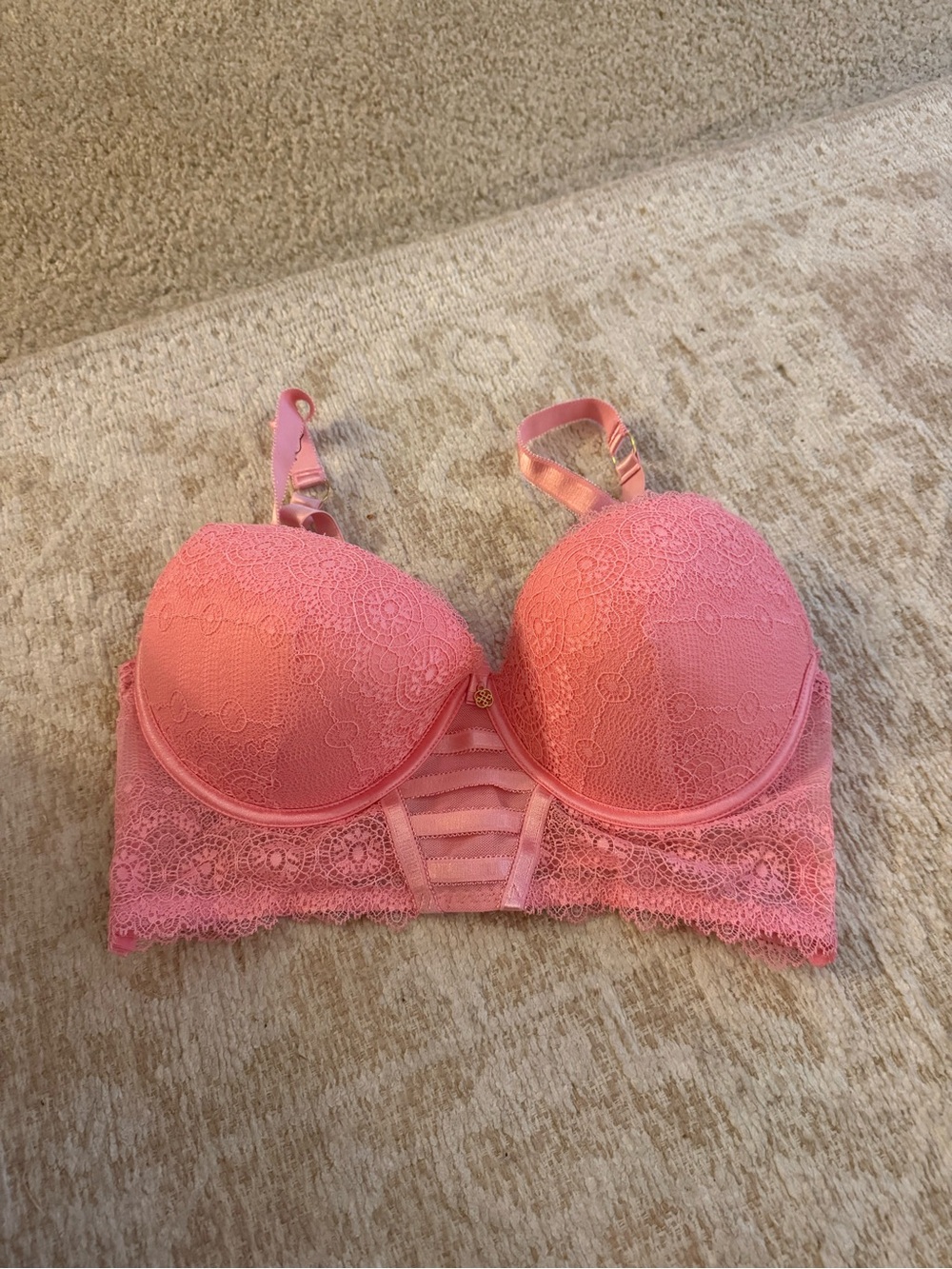 Daisy Fuentes Push Up Bustier Bra Lace and Satin  Corset Sz 38DD